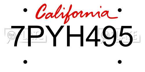 7PYH495 California License Plate