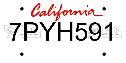 7PYH591 California License Plate