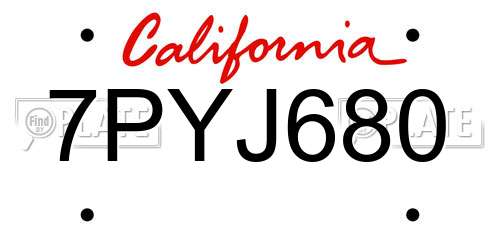 7PYJ680 California License Plate