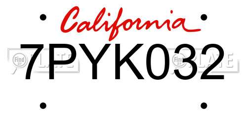 7PYK032 California License Plate