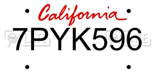 7PYK596 California License Plate