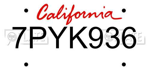 7PYK936 California License Plate