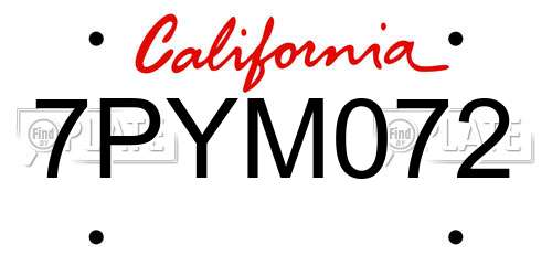 7PYM072 California License Plate