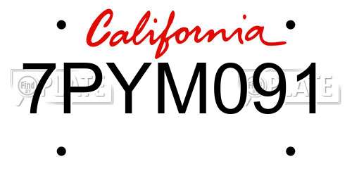 7PYM091 California License Plate