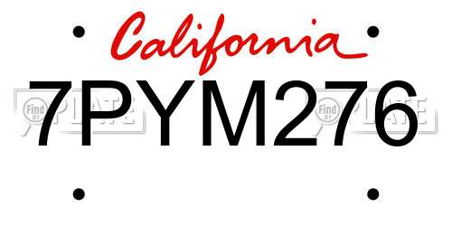 7PYM276 California License Plate
