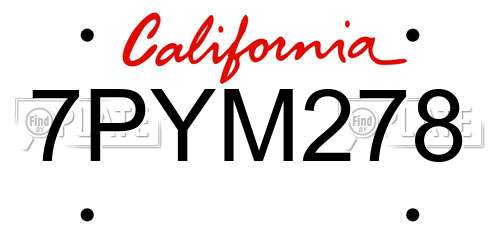 7PYM278 California License Plate