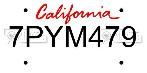 7PYM479 California License Plate