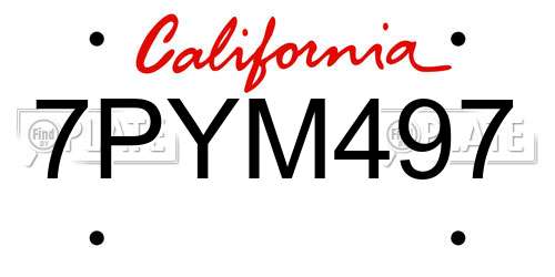 7PYM497 California License Plate
