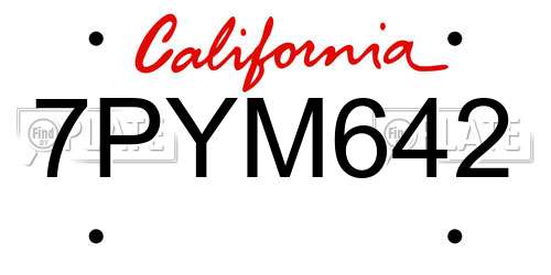 7PYM642 California License Plate