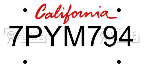 7PYM794 California License Plate