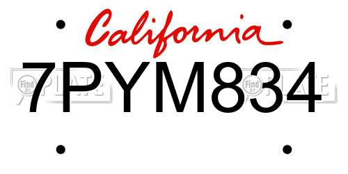 7PYM834 California License Plate