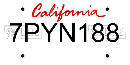 7PYN188 California License Plate