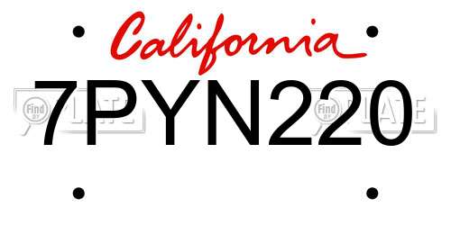 7PYN220 California License Plate
