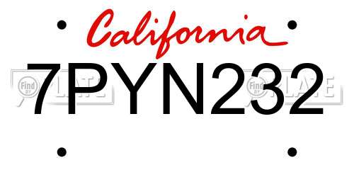 7PYN232 California License Plate
