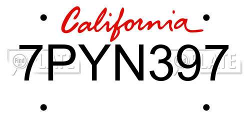 7PYN397 California License Plate