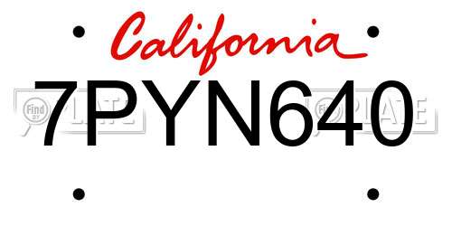 7PYN640 California License Plate