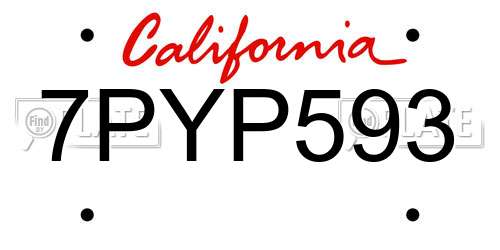 7PYP593 California License Plate