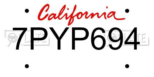 7PYP694 California License Plate