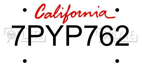 7PYP762 California License Plate