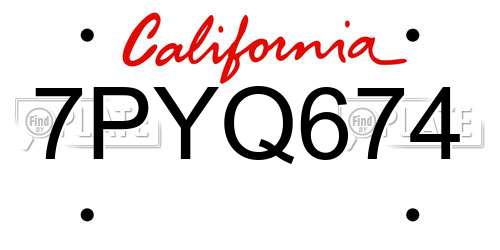 7PYQ674 California License Plate
