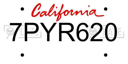 7PYR620 California License Plate