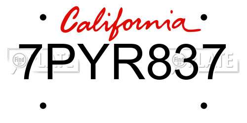 7PYR837 California License Plate