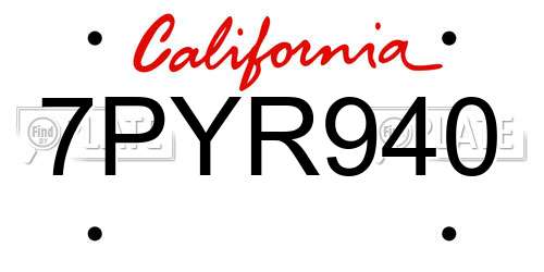 7PYR940 California License Plate