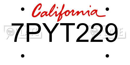 7PYT229 California License Plate