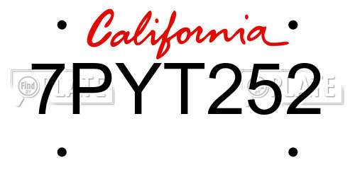 7PYT252 California License Plate