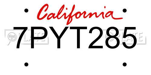 7PYT285 California License Plate