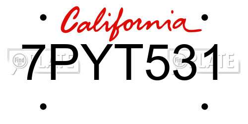7PYT531 California License Plate
