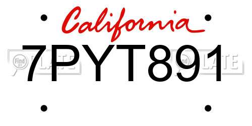 7PYT891 California License Plate