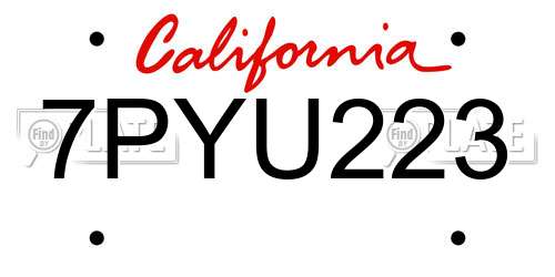 7PYU223 California License Plate