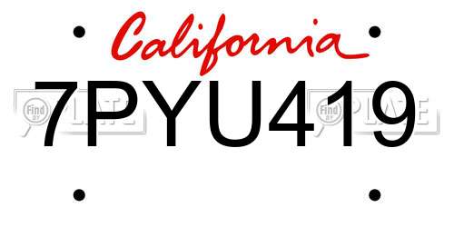 7PYU419 California License Plate