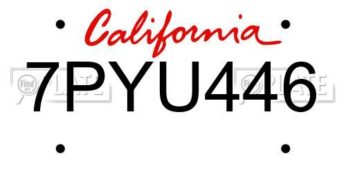 7PYU446 California License Plate