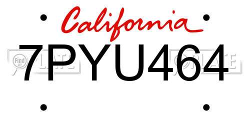 7PYU464 California License Plate