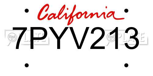 7PYV213 California License Plate
