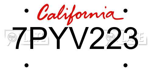 7PYV223 California License Plate