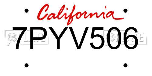 7PYV506 California License Plate