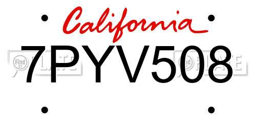7PYV508 California License Plate