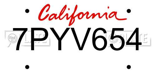 7PYV654 California License Plate