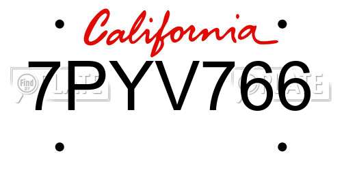 7PYV766 California License Plate