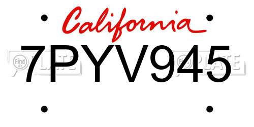 7PYV945 California License Plate