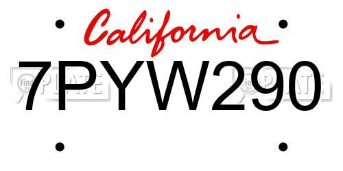7PYW290 California License Plate