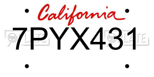 7PYX431 California License Plate