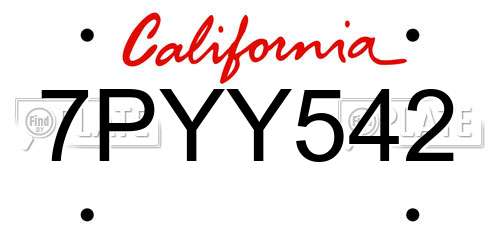 7PYY542 California License Plate