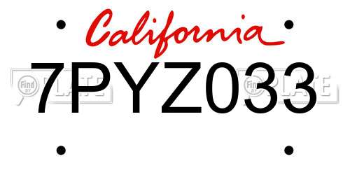 7PYZ033 California License Plate