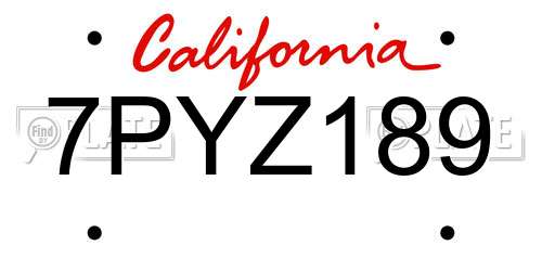 7PYZ189 California License Plate