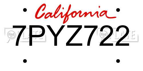7PYZ722 California License Plate