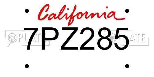 7PZ285 California License Plate